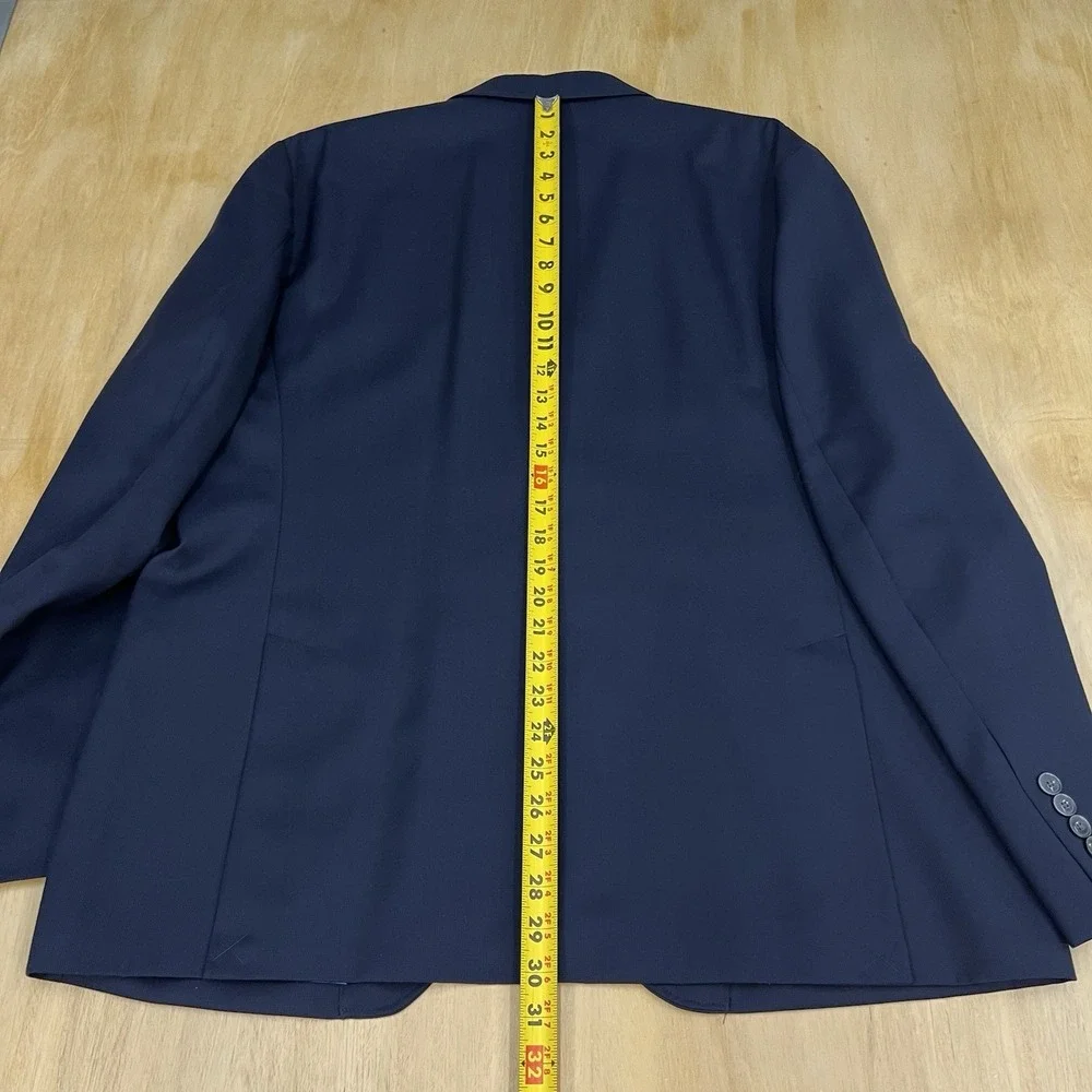 Egara Suit Jacket Blazer Mens 46R Slim Fit Wool Polyester Dark Navy Peak Lapel